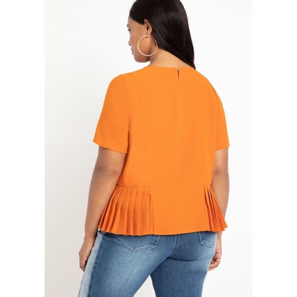 Eloquii Women's Rust Orange Crepe Knife Pleats Hem Crew Neck Back Keyhole Top 18 - Picture 2 of 8